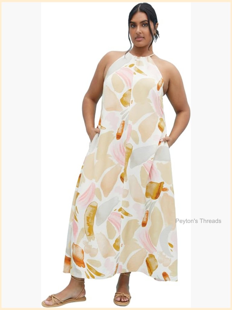 Plus Size Halter Neck Maxi Dress With Pockets